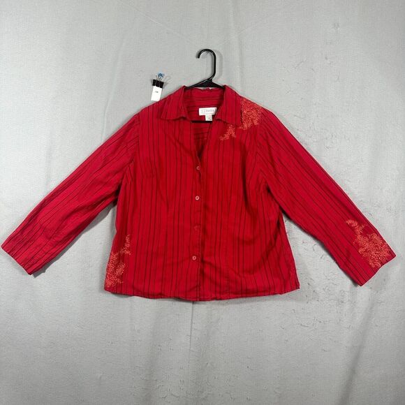 CJ Banks Tops - CJ Banks Womens Button Up Top Stripes Red Plus Size 1X